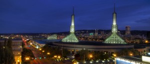 Oregon Convention Center with Portland Downtown Skyline at Blue Hour 2